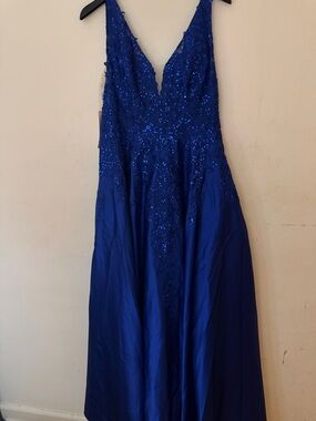 JJ s House beautiful Royal Blue embroidered Sequin V-Neck Evening Dress